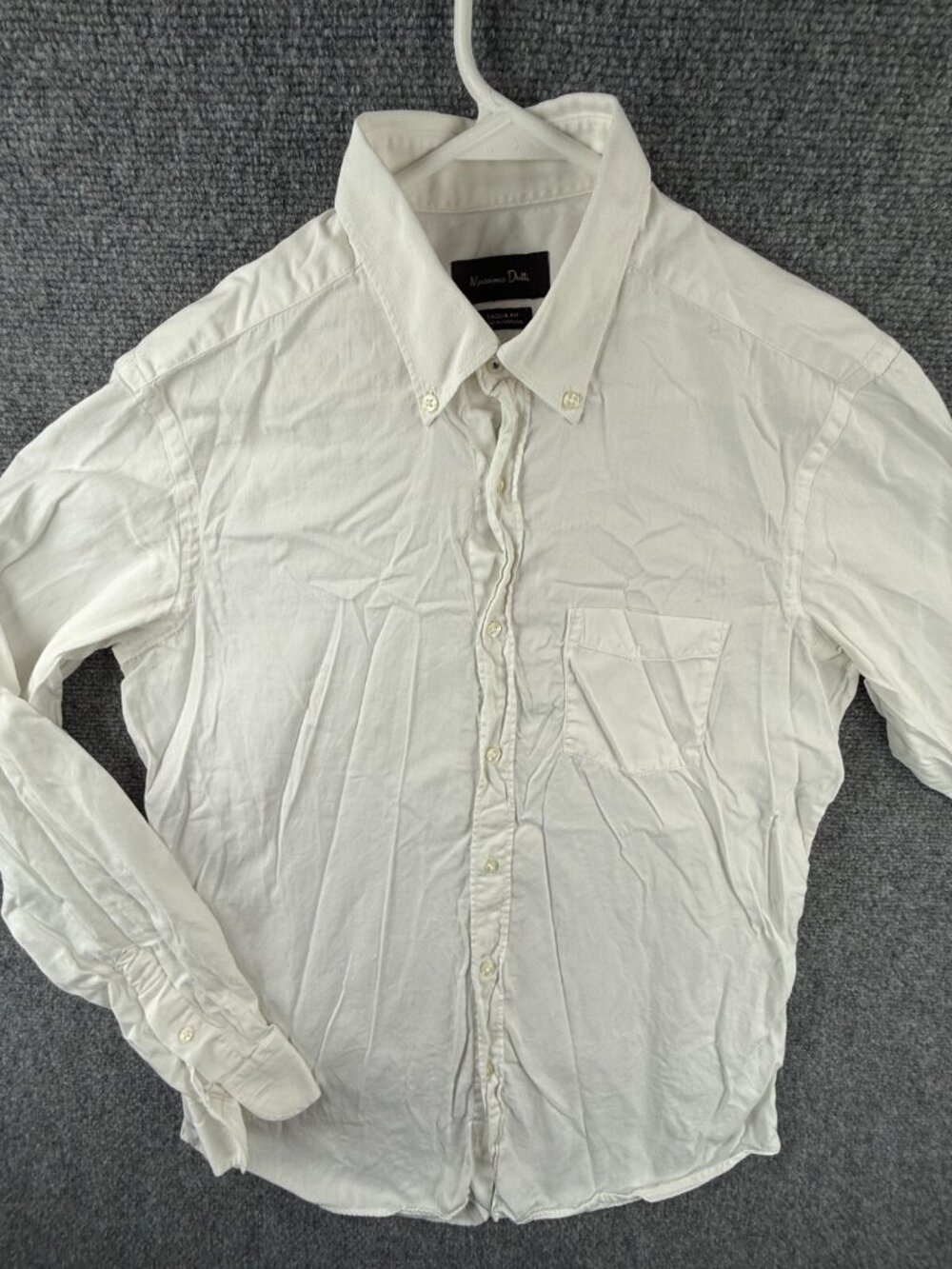 Massimo Dutti Men Long Sleeve Button Up Shirt Cotton White Casual Fit Medium